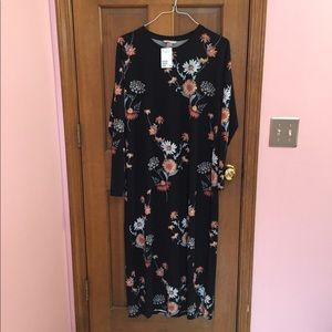 black floral long sleeve dress